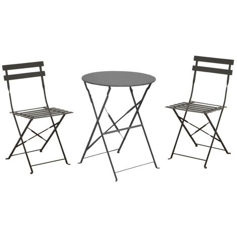 PROLOISIRS Ensemble Guéridon de jardin Cuba Ø 60 cm - grey + 2 Chaises pliante Cuba