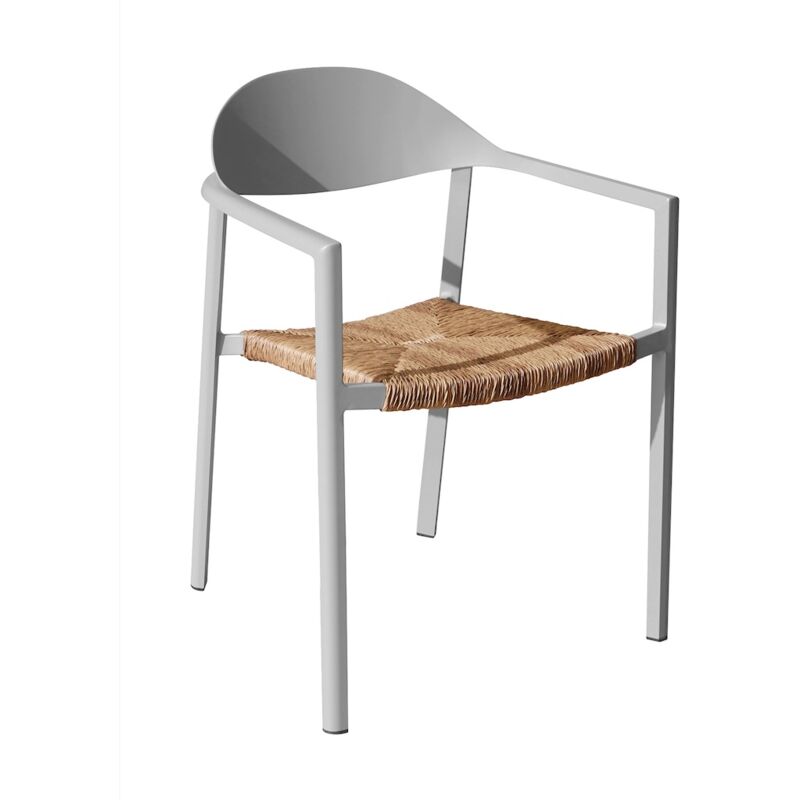 Proloisirs - Fauteuil empilable - bage - Aluminium époxy blanc - Assise wicker beige