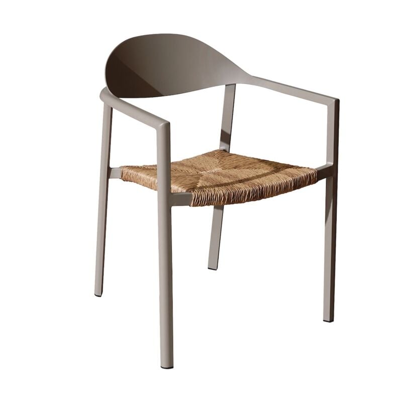 Proloisirs - Fauteuil empilable - bage - Aluminium époxy sand - Assise wicker beige