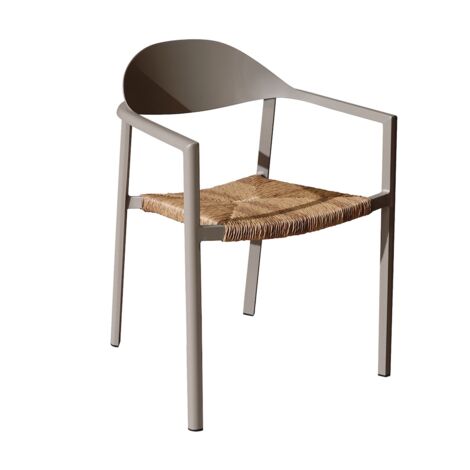 PROLOISIRS Fauteuil empilable - BAGE - Aluminium époxy sand - Assise wicker beige