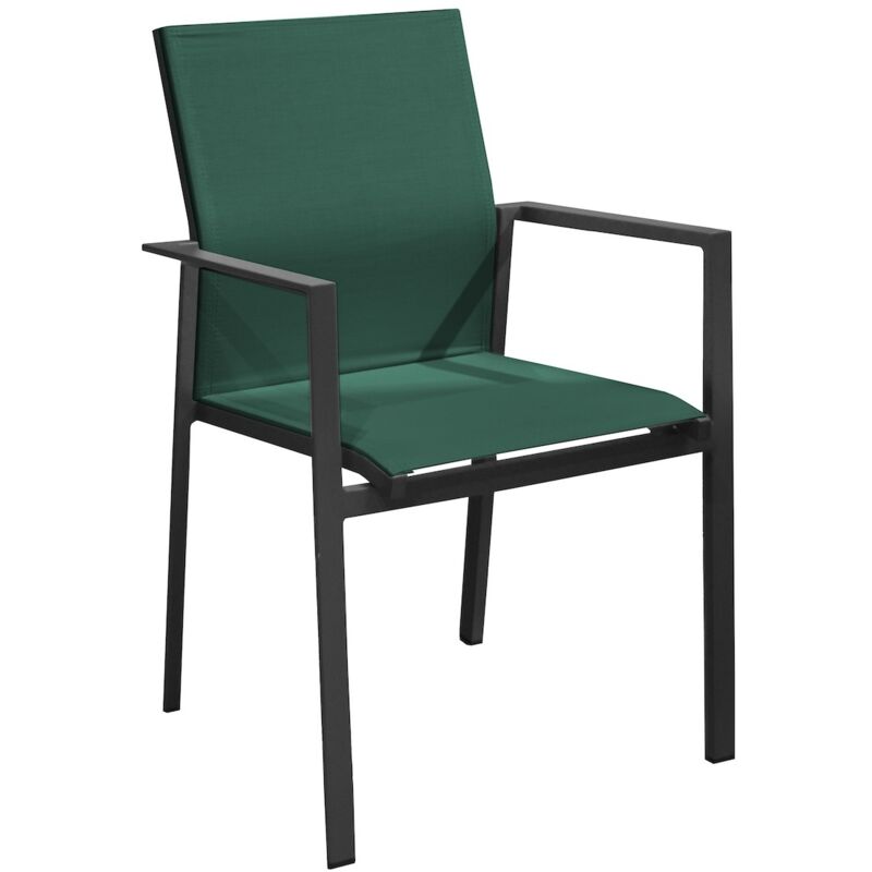 PROLOISIRS Fauteuil empilable en aluminium – DELIA – Assise TPEP – Hauteur d’assise 46 cm – Coloris graphite et vert