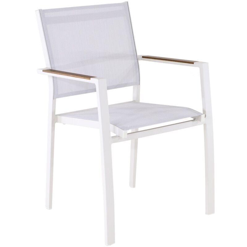 Proloisirs - Fauteuil empilable - games - Aluminium époxy crème - Toile tpep - Accoudoirs Heat look chêne