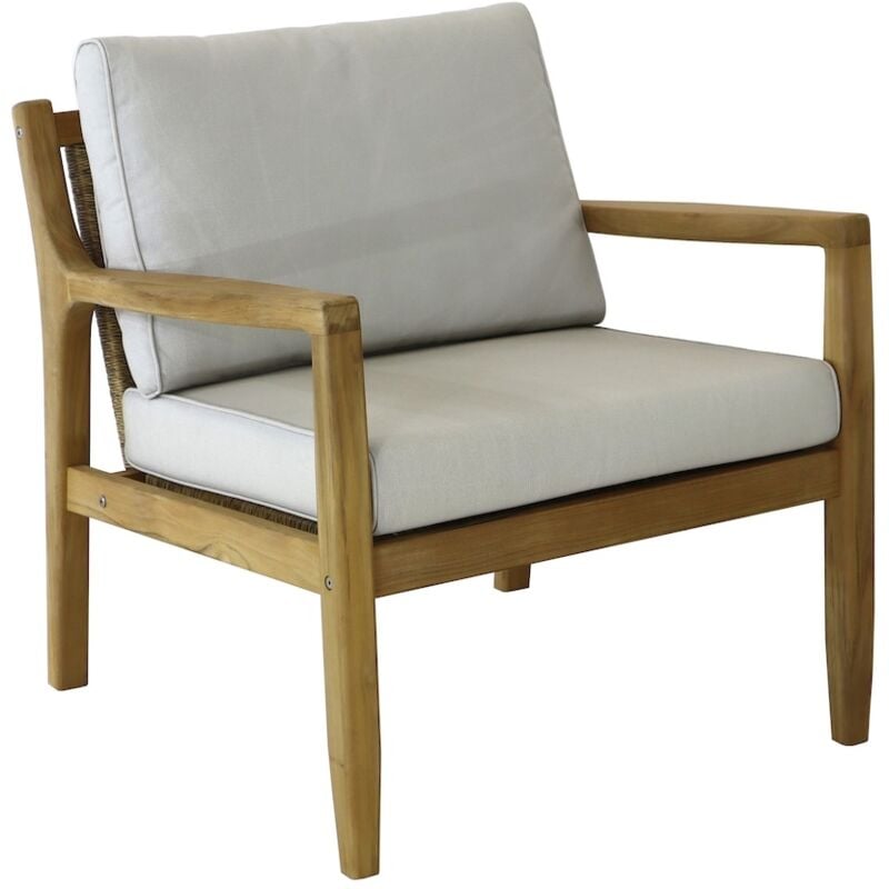 Proloisirs - Fauteuil lounge - hauban - Teck fsc 100% - Coussins crème