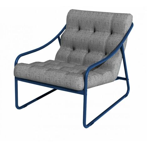 PROLOISIRS Fauteuil relax Bord'eau en aluminium/TPEP avec coussin - bleu/chiné gris