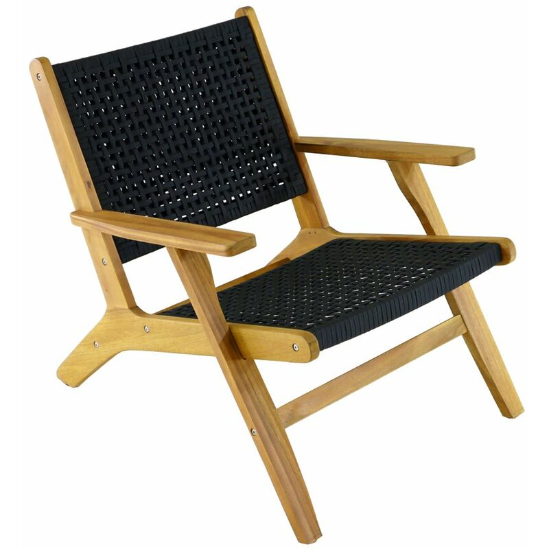 PROLOISIRS Fauteuil relax Dahlia pliant en bois d’acacia FSC - rope noir