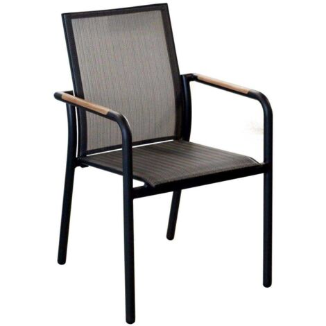 PROLOISIRS Fauteuil repas empilable - AROHA - Graphite chevron - Aluminium époxy - Accoudoirs teck FSC