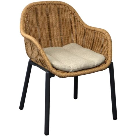 PROLOISIRS Fauteuil - TORNADO - Acier époxy graphite - Assise wicker twisted naturel avec galette