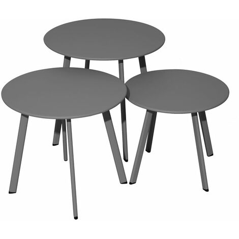 PROLOISIRS Lot 3 tables basses Massaï en acier - diamètre 40/45/50 cm - graphite