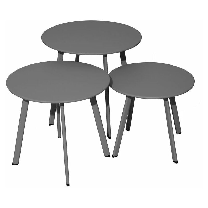 Lot 3 tables basses Massaï en acier - diamètre 40/45/50 cm - graphite - Proloisirs