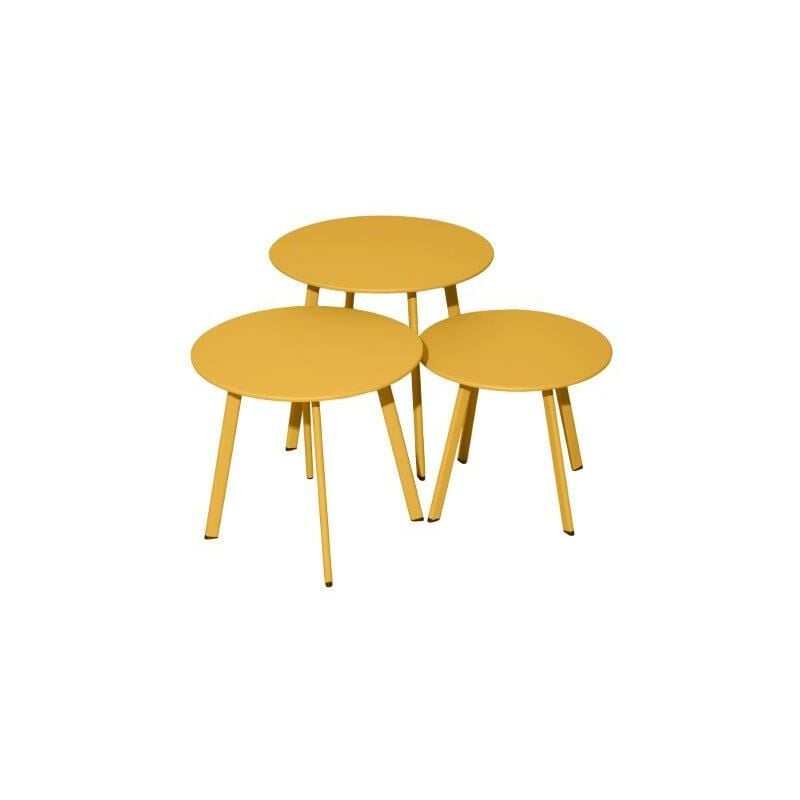 Lot 3 tables basses Massaï en acier - diamètre 40/45/50 cm - miel - Proloisirs