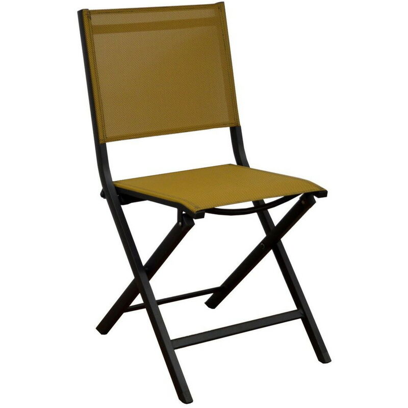 Lot de 2 Chaises de jardin pliantes Thema - graphite/chiné moutarde - Alu/Toile tpep - Proloisirs