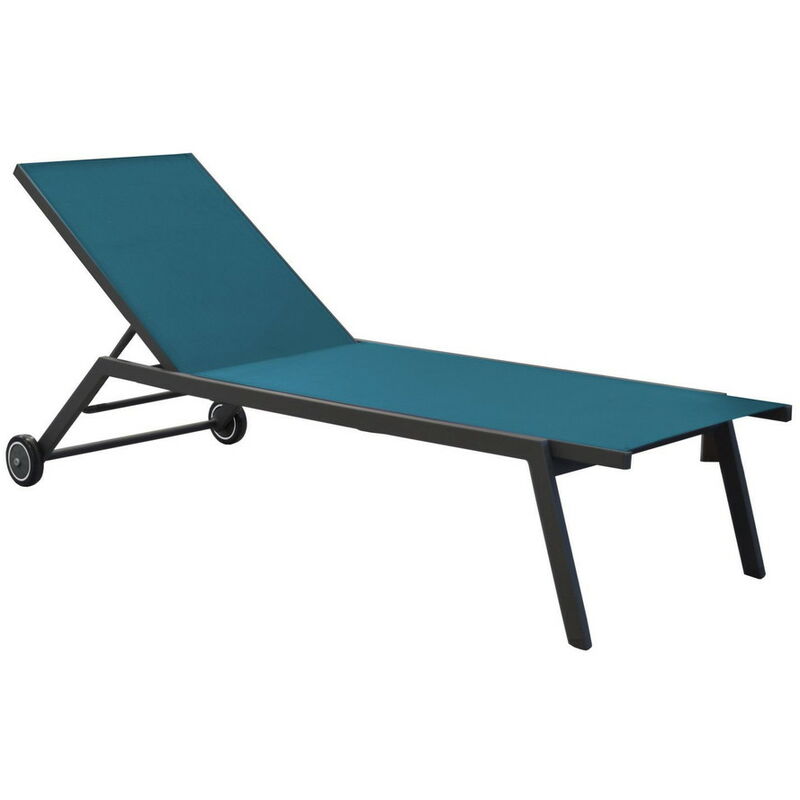 Lot de 2 Lits de soleil empilable Florence + Roues - graphite/bleu - Alu/Toile tpep - Proloisirs