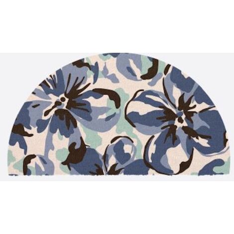 PROLOISIRS Paillasson 1/2 Rond Fibre Naturelle - Fleurs Bleues