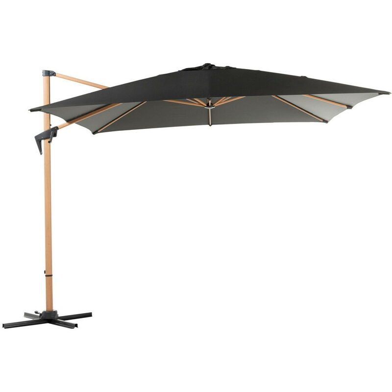 Proloisirs - Parasol de jardin déporté Roma Look Bois à Manivelle 3 x 3 m - heat oak/gris
