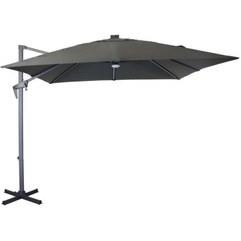 PROLOISIRS Parasol déporté inclinable NH 2,7 x 2,7m - Gris/gris - avec led - manivelle grade 6