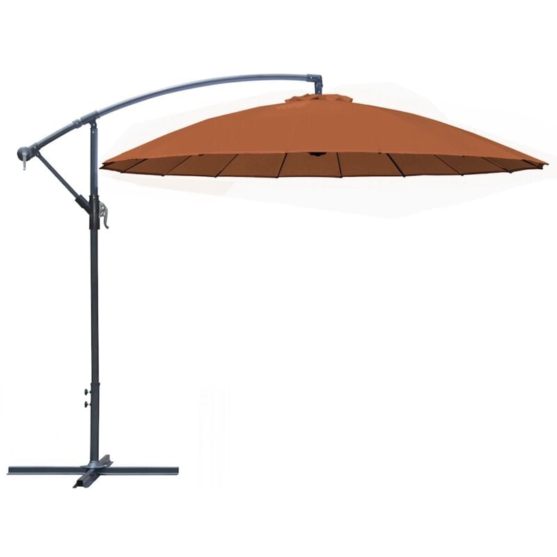 Proloisirs - Parasol déporté Pagode - Aluminium époxy - Fibre de verre - Ø300 - Sienne