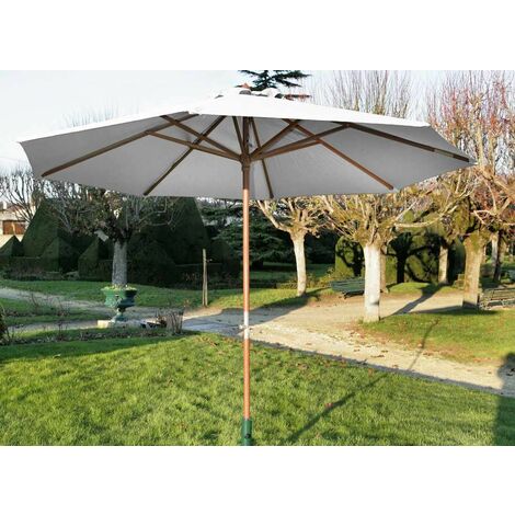 Sekey® Parasol en Bois inclinable pour Patio Jardin Balcon Piscine Plage Ø 300 cm Rond Ecru/Blanc Sunscreen UV50+ 