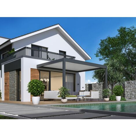 PROLOISIRS Pergola bioclimatique adossée Zéphir motorisée aluminium/lames - grey - 3 x 4 m