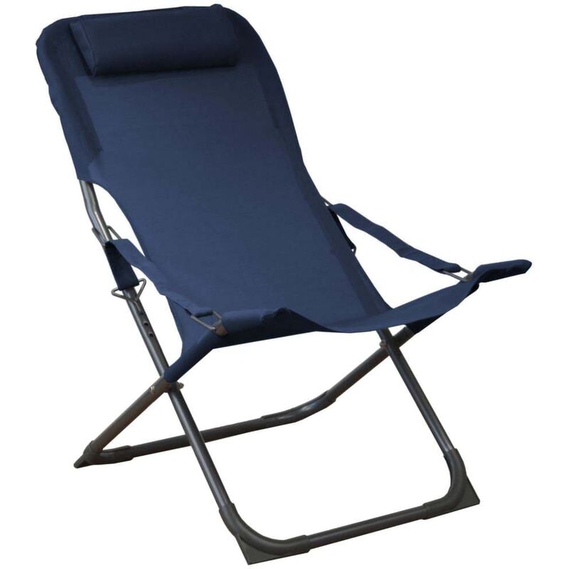 Proloisirs - Chaise relax en acier et toile Easy (Lot de 2) Graphite et bleu - Graphite et bleu