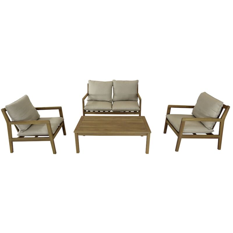 Salon bas - paya - Acacia fsc 100% - 2 fauteuils + 1 canapé + 1 table basse - Proloisirs