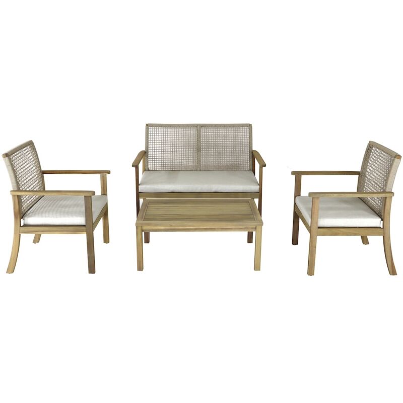 Proloisirs Salon bas - seville - Acacia fsc 100% - 4 pièces - 2 fauteuils + canapé + table basse