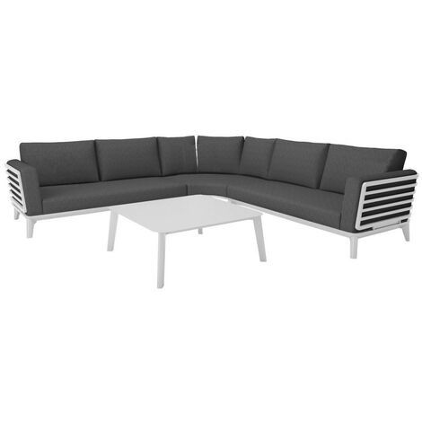 PROLOISIRS Salon d'angle de jardin Moss II alu avec coussins sunbrella - blanc (set complet)