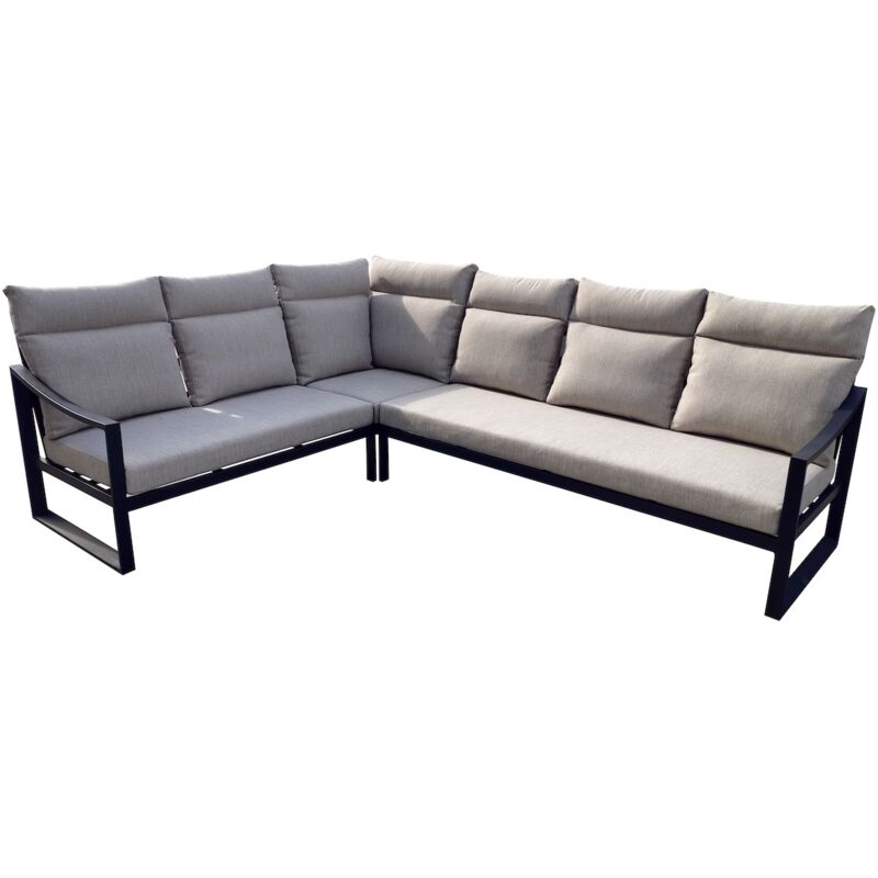 PROLOISIRS Salon de jardin d’angle en aluminium avec coussins – PRADO – Coloris graphite et gris