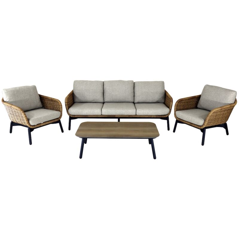 Set 3 pièces - tornado - Aluminium époxy graphite - Revêtement wicker twisted naturel - Coussins déhoussables beige - Proloisirs