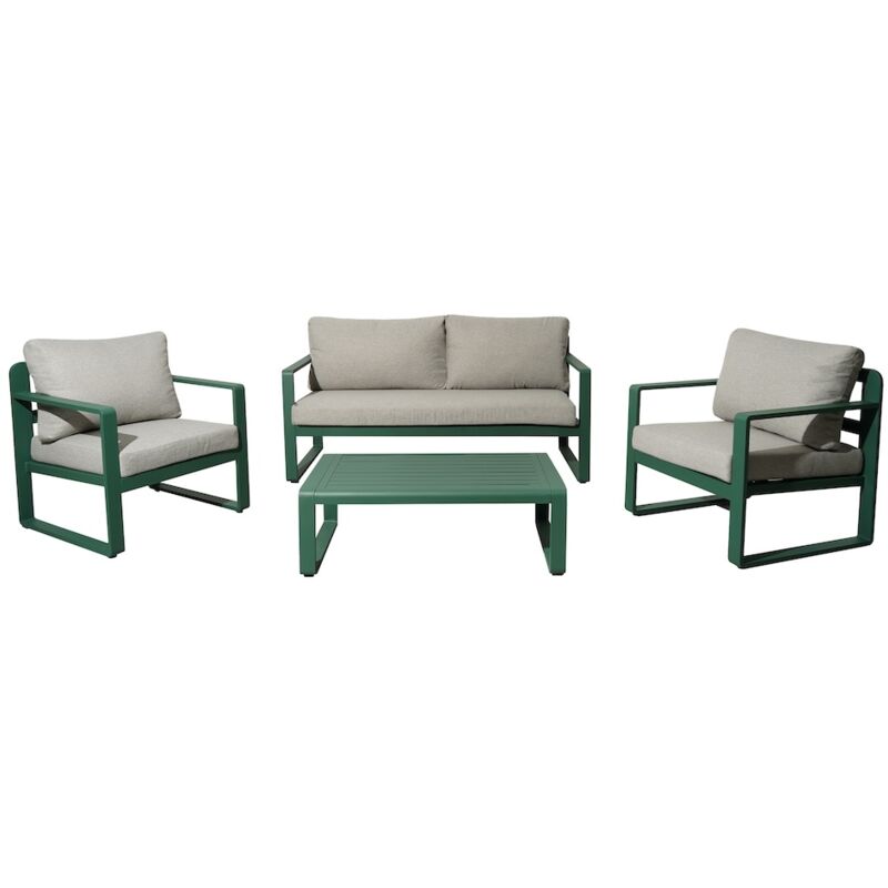 Set 4 pièces - mojito ii - Aluminium époxy - Amande/Gris - 2 fauteuils + 1 canapé + 1 table basse - Proloisirs