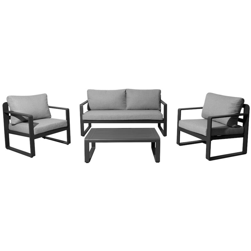 Set 4 pièces - mojito ii - Aluminium époxy - Graphite/Gris - 2 fauteuils + 1 canapé + 1 table basse - Proloisirs