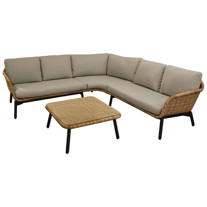 Set angle Tornado en aluminium/wicker avec coussins - graph/naturel/beige - Proloisirs