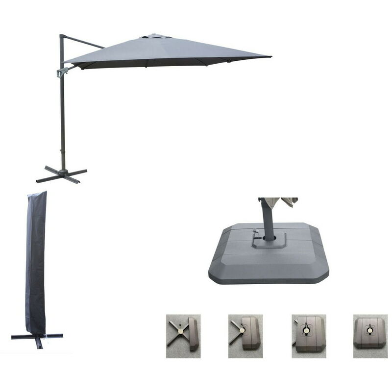 Peragashop - proloisirs Set d'ombrage complet (1 parasol déporté nh 3x3 + 1 housse + 1 lestage) - grey