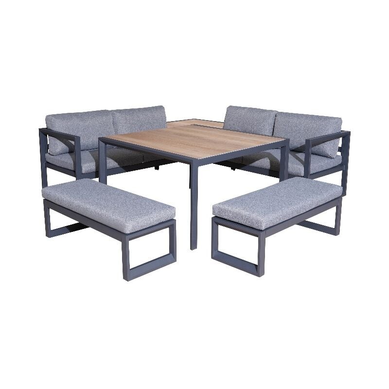 Set ensemble 6 pièces en aluminium avec coussins - graphite/light grey - Proloisirs