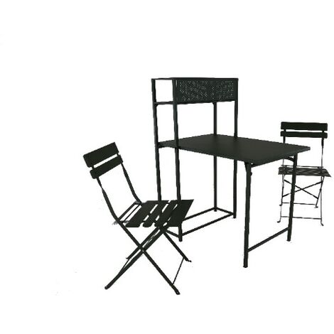 PROLOISIRS Set table avec 2 chaises pliantes Balcon en acier - graphite