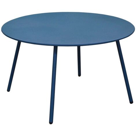 Proloisirs – Table basse de jardin ronde en acier époxy bleu Ø 70 cm – Traitement anticorrosion – Hauteur 40 cm – Design nomade pour terrasse