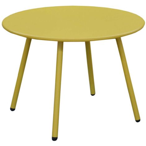 Proloisirs – Table basse de jardin ronde en acier époxy – Moutarde Ø 50 cm – Résistante aux intempéries – Montage facile avec pieds à visser
