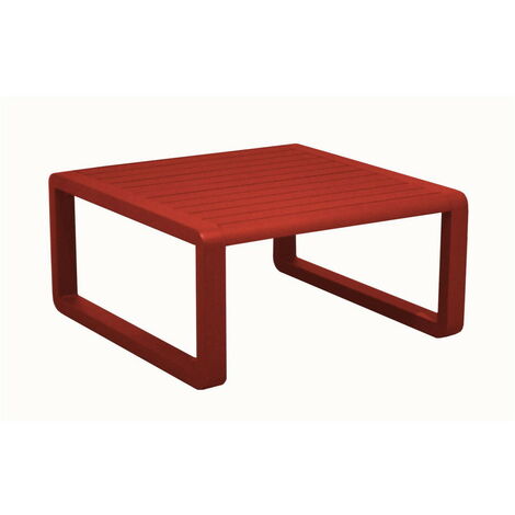 PROLOISIRS Table basse de jardin Tonio rouge - Aluminium - 80 x 80 cm - Plateau à latte