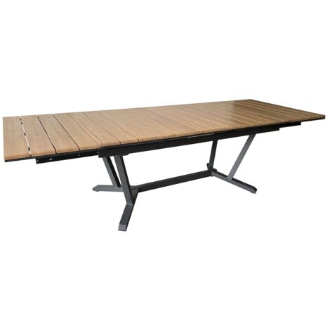 PROLOISIRS Table extensible - DARWIN - Aluminium époxy graphite - Plateau à lattes finition Heat Transfer chêne - 174/224/274 x 100 cm