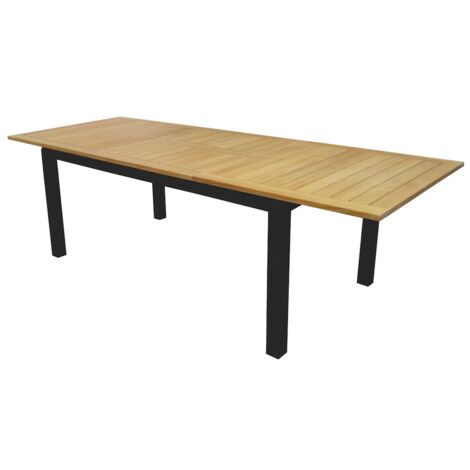 PROLOISIRS Table extensible - MADAGASCAR - Aluminium graphite - Teck FSC 100% - Allonge papillon - 180/260 x 100 cm
