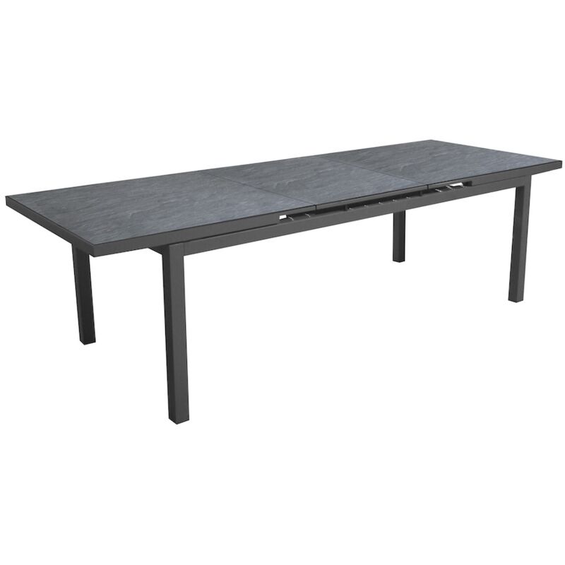 Proloisirs Table extensible - teramo - Aluminium époxy graphite - Plateau à lames hpl ardoise 6 mm - 180/240 x 90 cm