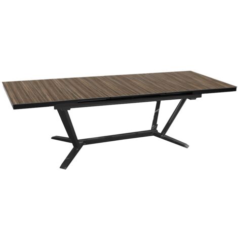 PROLOISIRS Table extensible - VITA - Aluminium époxy graphite - Plateau à lames HPL moka 6 mm - 180/240 x 100 cm