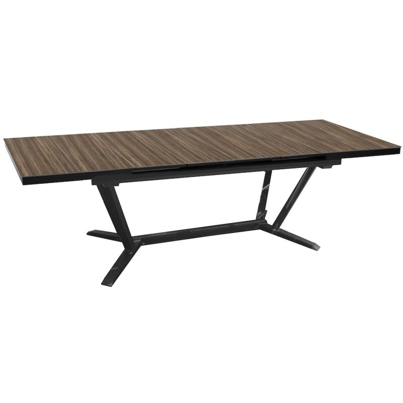 Table extensible - vita - Aluminium époxy graphite - Plateau à lames hpl moka 6 mm - 180/240 x 100 cm - Proloisirs