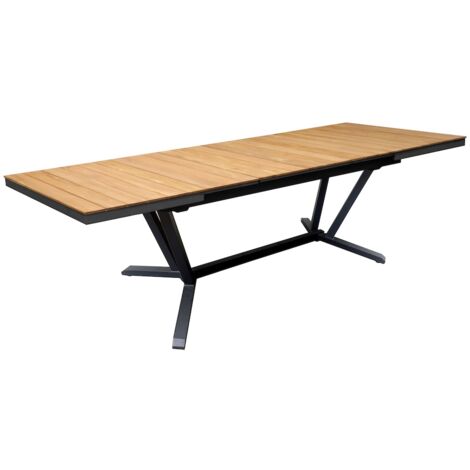 PROLOISIRS Table extensible - VITA - Aluminium époxy graphite - Plateau lames teck FSC 100% - 180/240 x 100 cm
