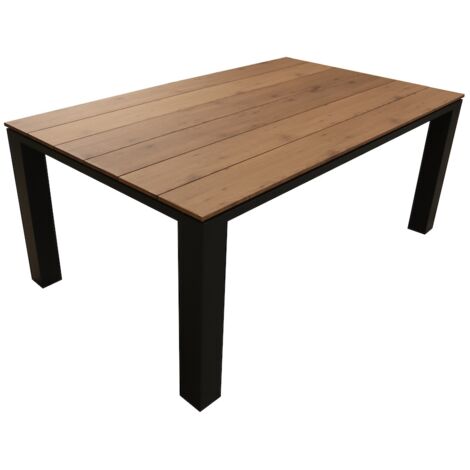 PROLOISIRS Table fixe - ELENA - Aluminium époxy graphite - Plateau lames fibre stone bois structure - 180 x 108 cm