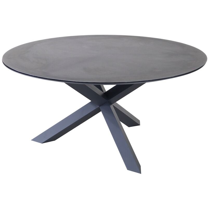 Table fixe - rotonda - Aluminium époxy graphite - Plateau verre trempé 3D print look pierre - 150 cm - Proloisirs