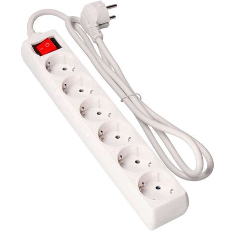 Prolongador con 6 tomas 2p+t, 16a 250v con interruptor luminoso, 1,5 m de cable h05vv-f 3g1,5mm² blanco