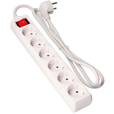 Prolongador con 6 tomas 2p+t, 16a 250v con interruptor luminoso, 3 m de cable h05vv-f 3g1,5mm² blanco