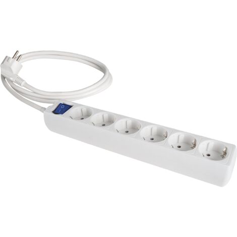 Regleta de enchufes 6 schuko 250 V y dos puertos USB blanca con interruptor  - Cablematic