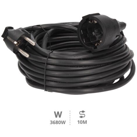 Prolongador de cable eléctrico negro 10 metros 3x1,5 mm 3680W