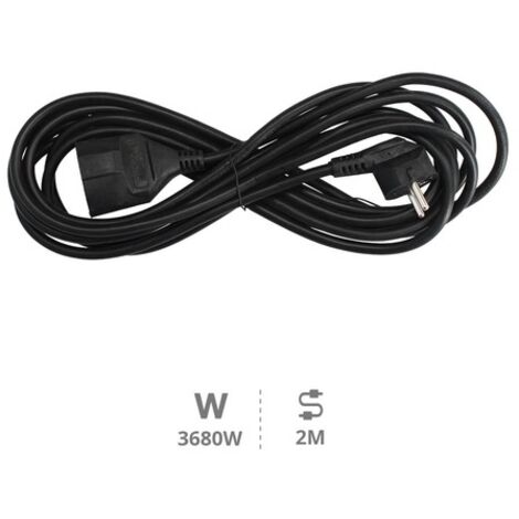 Prolongador de cable eléctrico negro 2 metros 3x1,5 mm 3680W